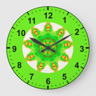 Grande Horloge Ronde ~ Fluorescent Green Star Fractal ~