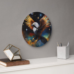Grande Horloge Ronde Flying Eagle Colorful Cosmic Art,