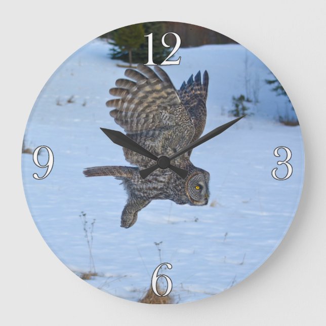 Grande Horloge Ronde Flying Great Grey Owl Faune Photo Portrait I (Recto)