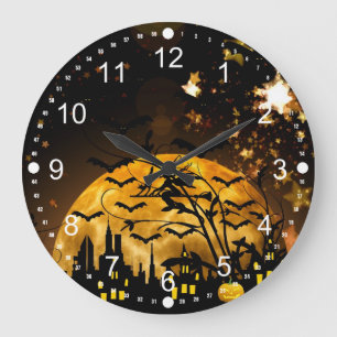 Grande Horloge Ronde Flying Witch Harvest Moon Bats Halloween Venin