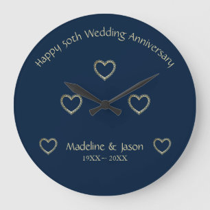 Grande Horloge Ronde Foil Gold Floral Hearts