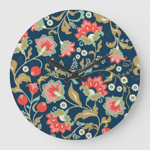 Grande Horloge Ronde Folk Floral Colorful : Main Tirée Sans Seamless