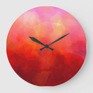 Grande Horloge Ronde Fond aquarelle orange jaune rouge foncé