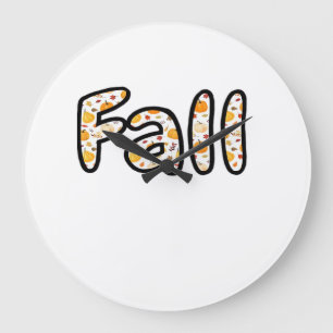 Grande Horloge Ronde Fond d'automne avec citrouille Imprimé de saison a
