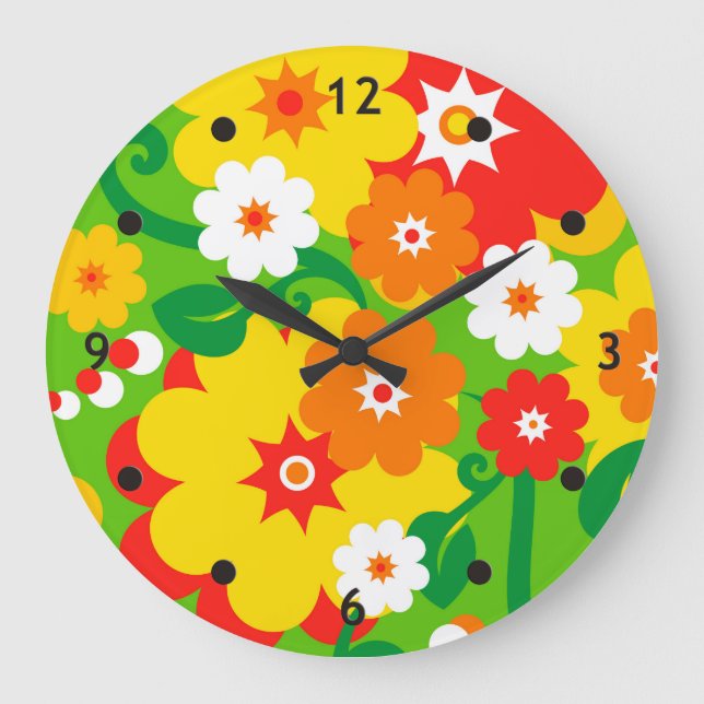 Grande Horloge Ronde Fond d'écran Funky Flower Power (Recto)
