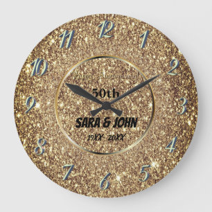 Grande Horloge Ronde Fond doré, cercle doré élégant mariage lar