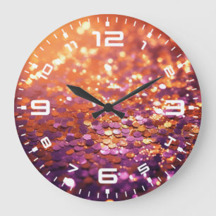 Grande Horloge Ronde Fond Pailleté Orange Violet-77996