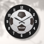 Grande Horloge Ronde Football Football Nom personnalisé<br><div class="desc">Personalized name soccer clock. Designed by Thisisnotme</div>