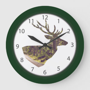 Grande Horloge Ronde Forest Deer Head Forest Green