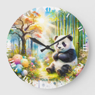 Grande Horloge Ronde Forêt de bambou de Panda mignonne Imaginaire