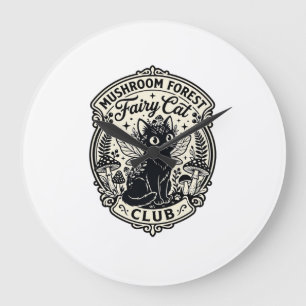 Grande Horloge Ronde Forêt de champignons Fée Chat Drôle Chat Graphique