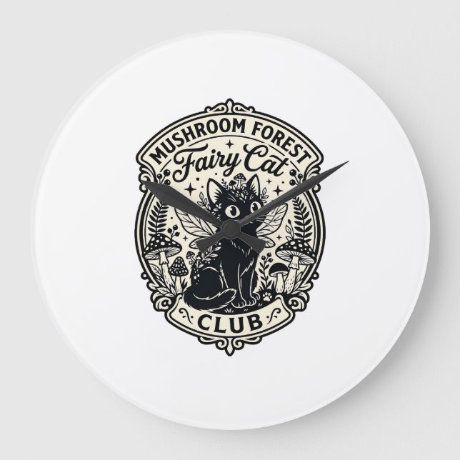 Grande Horloge Ronde Forêt de champignons Fée Chat Drôle Chat Graphique (Recto)