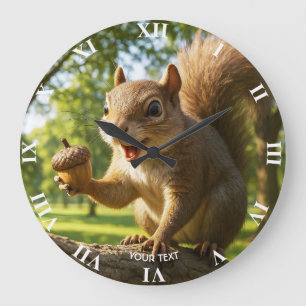 Grande Horloge Ronde Forêt de fantaisie de petits écureuils mignons et 