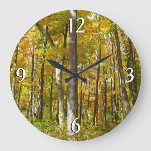 Grande Horloge Ronde Forêt de feuilles jaunes Paysage d'automne