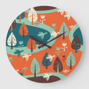 Grande Horloge Ronde Forêt d'oies : Scène Vintage de la nature