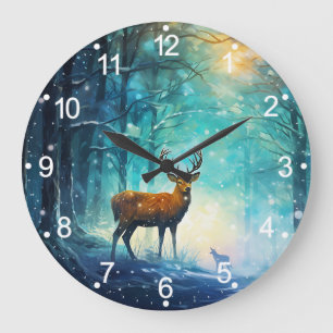 Grande Horloge Ronde Forêt enneigée magique Art-82109