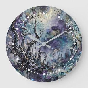 Grande Horloge Ronde Forêt Hantée Arbres Surréalistes Mystiques Champig