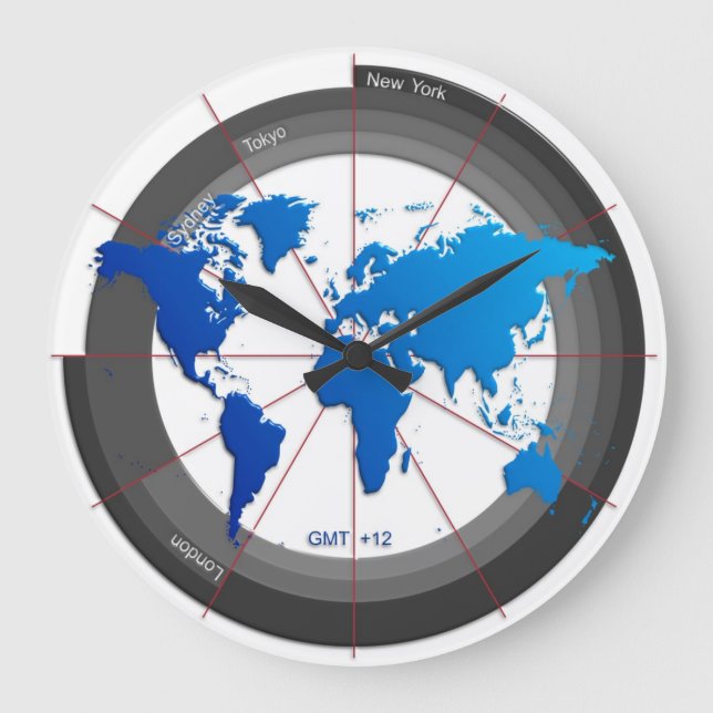 Grande Horloge Ronde Forex Markets Timezone Clock GMT+12 hr (Recto)