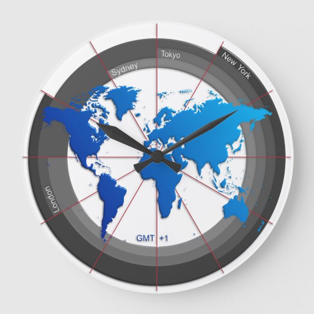 Grande Horloge Ronde Forex Markets Timezone Clock GMT+1 hr (Recto)