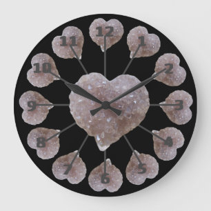 Grande Horloge Ronde Forme cardiaque Améthyste rose Noir Acrylique Horl