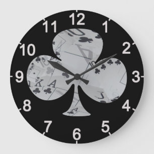 Grande Horloge Ronde Forme De Clubs De Poker Avec Cartes De Club Invers