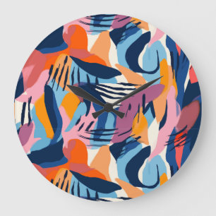 Grande Horloge Ronde Formes Abstraites Modernes Vibrantes Motif