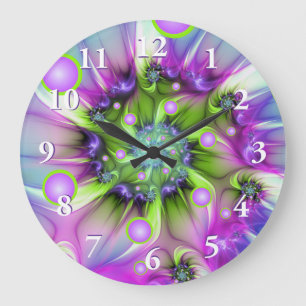 Grande Horloge Ronde Formes arrondies de spirale colorées Art fractal A