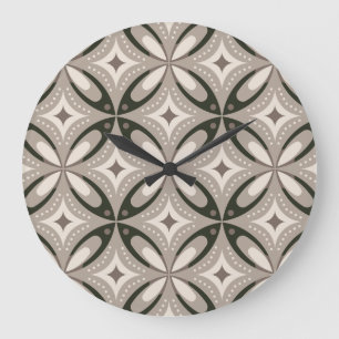 Grande Horloge Ronde Formes circulaires rétro beige et marron