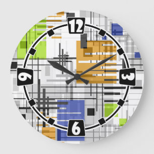 Grande Horloge Ronde formes géométriques modernes Abstraites rayées