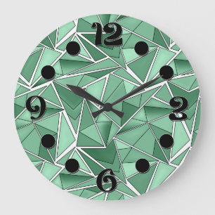 Grande Horloge Ronde Formes géométriques motif vert abstrait 