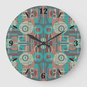 Grande Horloge Ronde Formes géométriques tribales du sud-ouest Art Abst