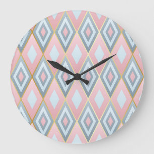 Grande Horloge Ronde Formes rhombus vérifiées, motif géométrique.