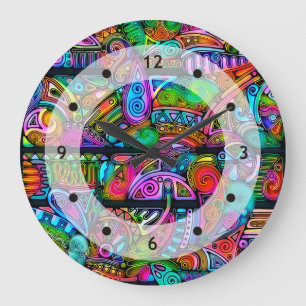 Grande Horloge Ronde Formes très colorées abstraites art 10