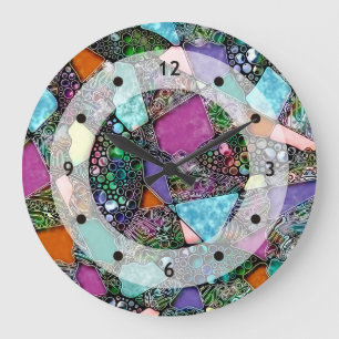 Grande Horloge Ronde Formes très colorées et abstraites art 11