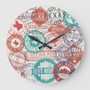 Grande Horloge Ronde Fort Worth Texas : timbres de voyage.