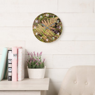 Grande Horloge Ronde Fougères de forêt multicolores botanique