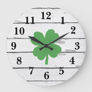 Grande Horloge Ronde Four Leaf Clover Shiplap Shamrock large Clock