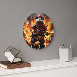 Grande Horloge Ronde Fourrure et Flammes : La contre-attaque du pompier