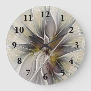 Grande Horloge Ronde Fractal floral, fleur de fantaisie aux couleurs de