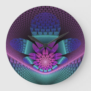 Grande Horloge Ronde Fractal Imaginaire coloré à motif inhabituel