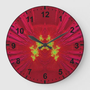 Grande Horloge Ronde Fractal jaune rouge ~