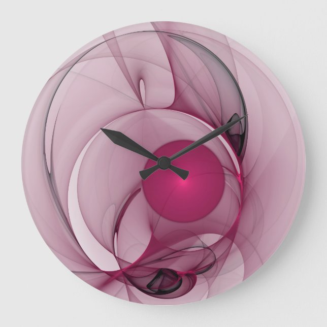 Grande Horloge Ronde Fractal, moderne Berry Abstrait Art rose (Recto)
