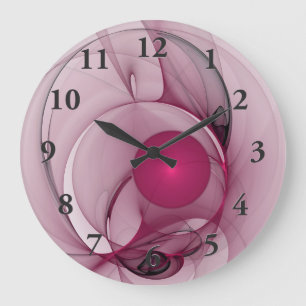 Grande Horloge Ronde Fractale balançant, Art Abstrait Moderne Rose Ceri