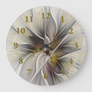 Grande Horloge Ronde Fractale florale, fleur d'imaginaire avec des