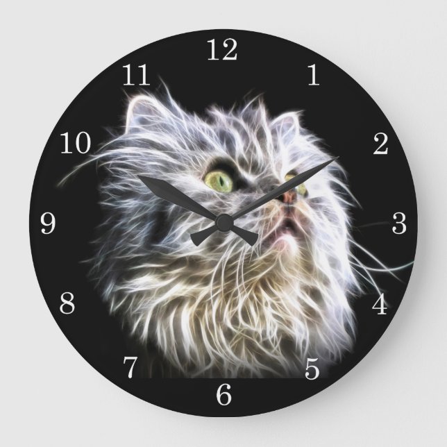 Grande Horloge Ronde Fractalius face de chat perse (Recto)