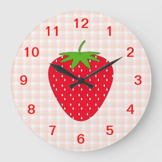 Grande Horloge Ronde Fraise rouge sur En vichy Check.