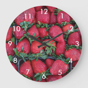 Grande Horloge Ronde Fraises avec feuilles verts