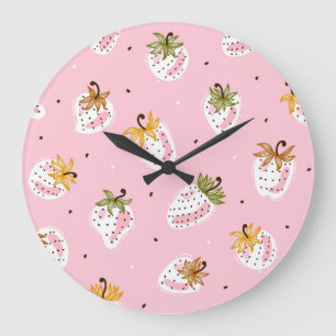 Grande Horloge Ronde Fraises mûres Papier peint Vintage Fruit
