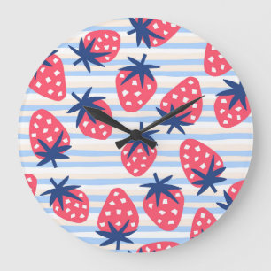 Grande Horloge Ronde Framboise Art : Motif doux sans couture