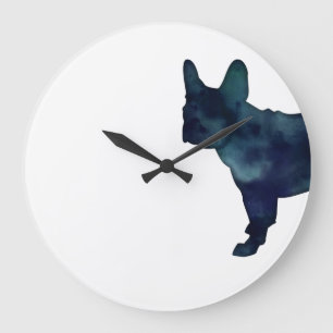Grande Horloge Ronde Français Bulldog Noir Aquarelle Silhouette